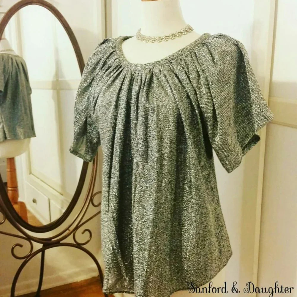 Vintage Silver Lurex Blouse Sparkly & Shiny Est. Size Medium